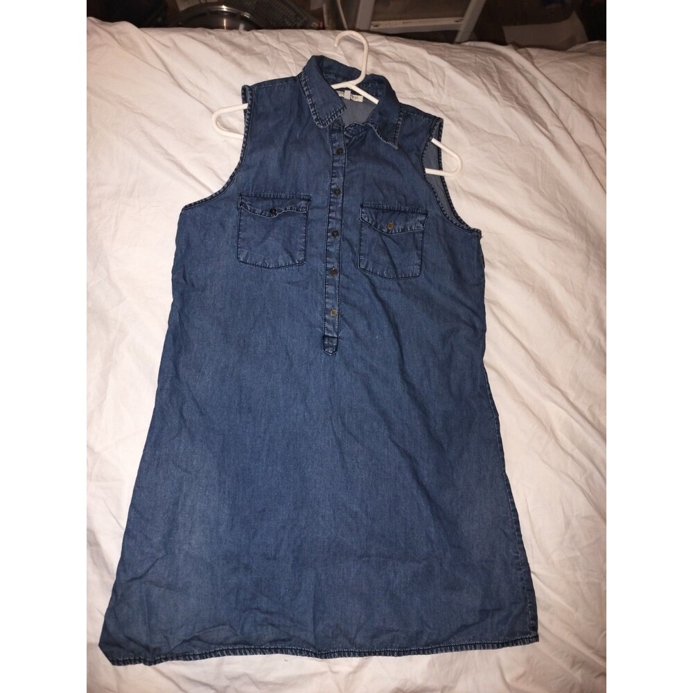Blue Chambray Women's Size Large Denim Shirt DRESS Tank Knee Length Button Down